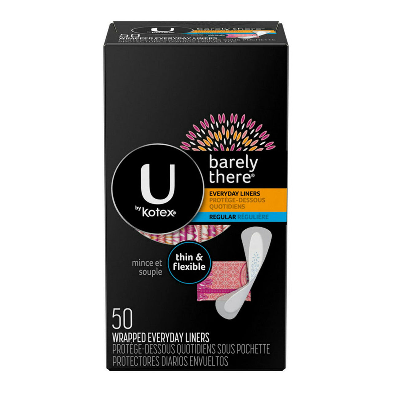 U by Kotex Clean and Secure Panty Liners, Light Absorbency Extra Coverage, 80 Ct