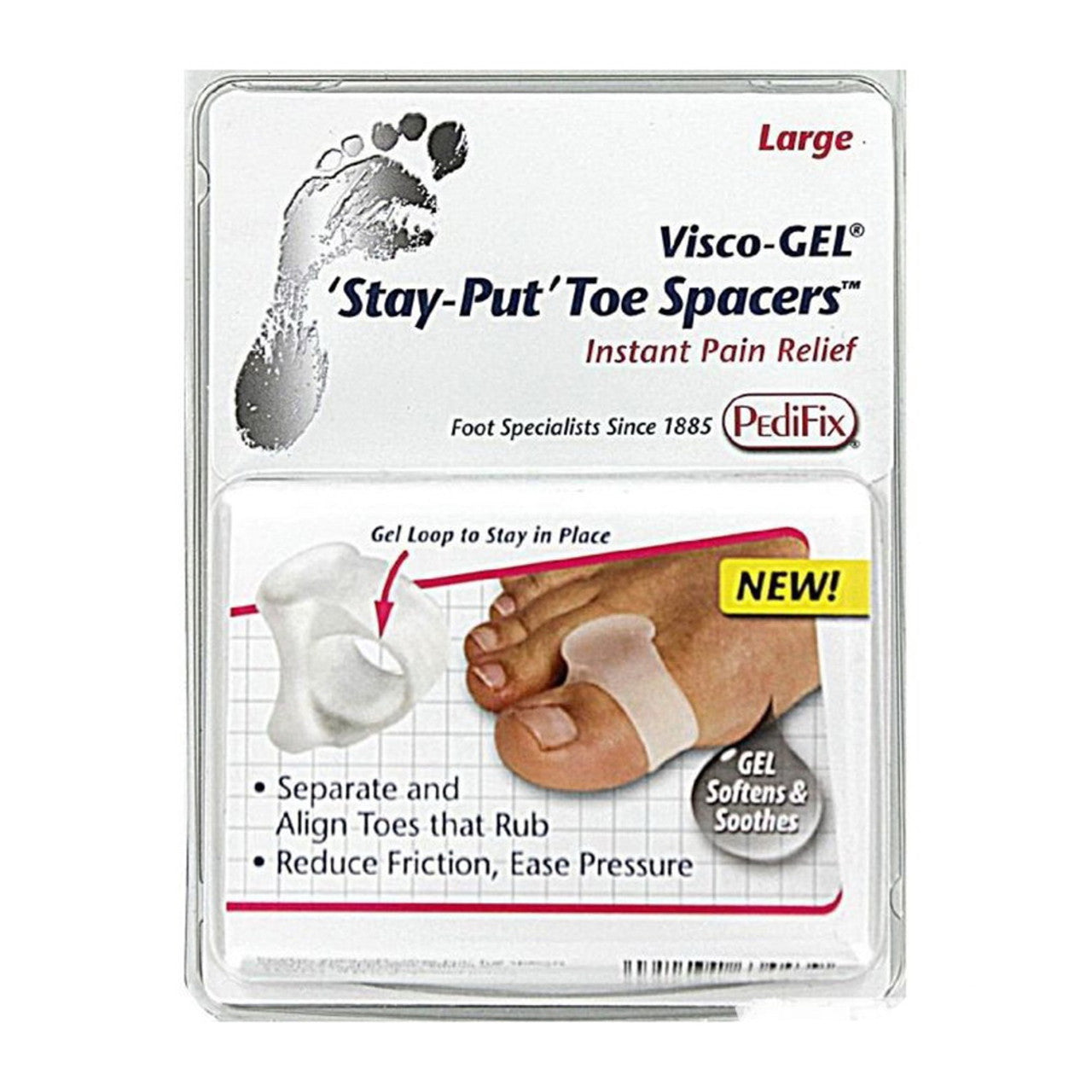 Visco Gel Stay Put Toe Spacers Instant Pain Relief, Medium, 1 Ea