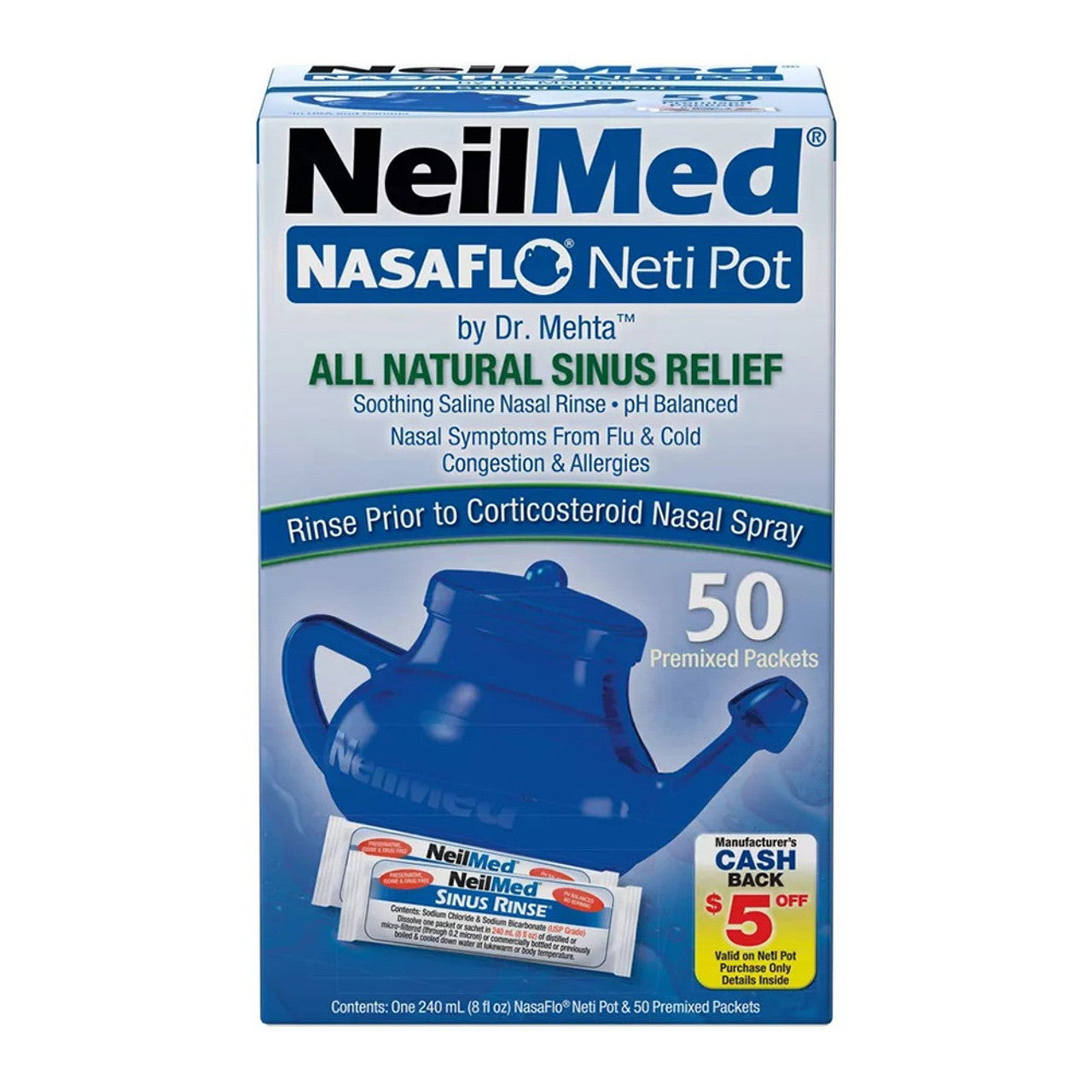 Neilmed Nasaflo Neti Pot GraVitamins y Flow Method , 1 Ea
