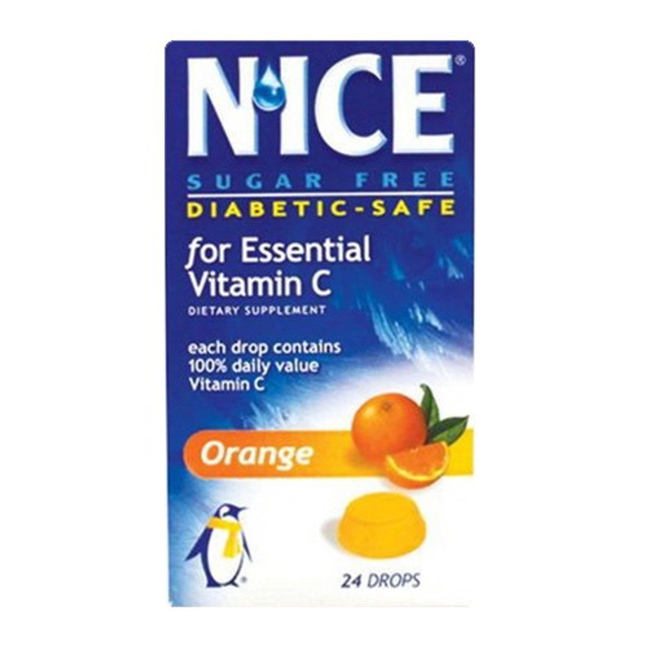 Nice Throat and Cough Sugar Free Lozenges Vitamins amin-C Orange, 24 ea