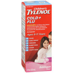 Childrens Tylenol Cold and Flu Suspension , Bubblegum, 4oz