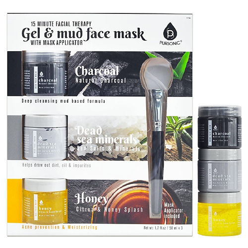 pursonic 3 pack facial therapy mud face mask with mask applicator