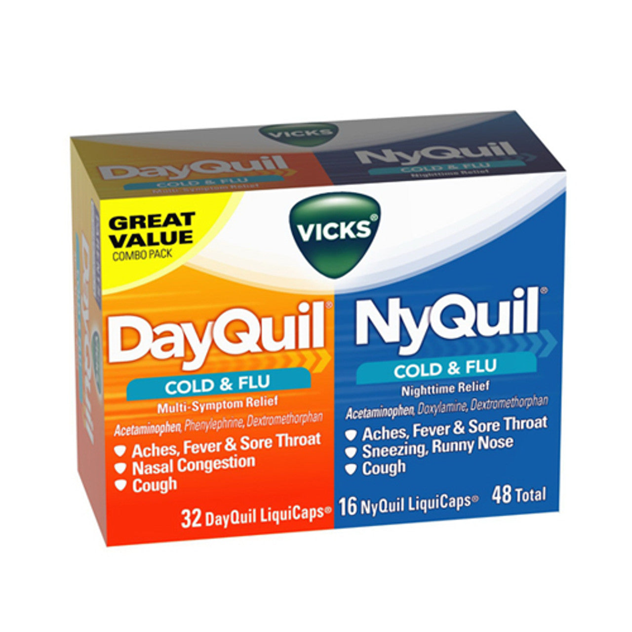 Vicks DayQuil & NyQuil Severe with Vicks VapoCOOL Cold & Flu Relief Caplets, 24 Ea