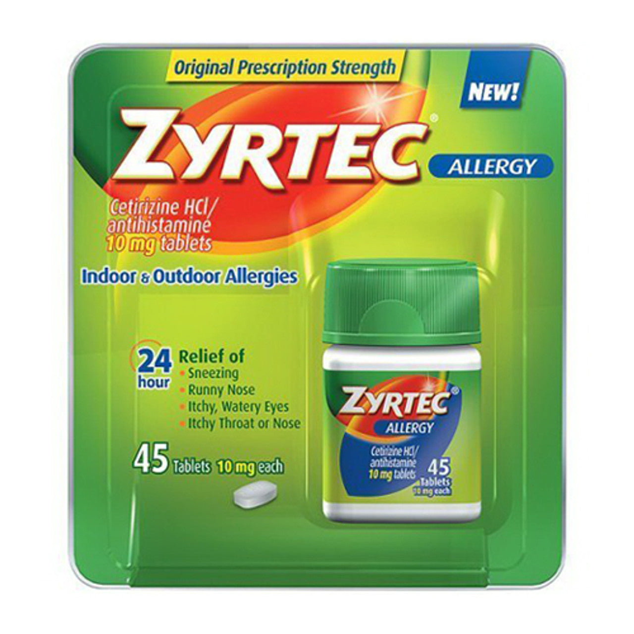Zyrtec 24 Hour Allergy Relief Tablets For Indoor And Outdoor Allergies, 10 Mg 45 Ea