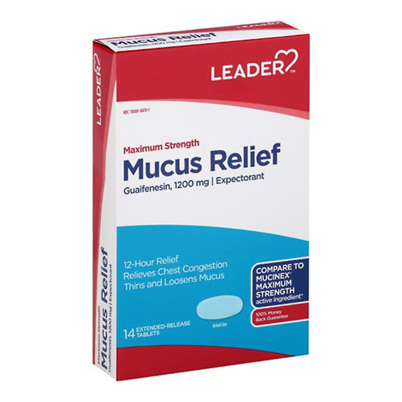 Leader Maximum Strength Mucus Relief 1200 mg Extended-Release Tablets,14 Ea
