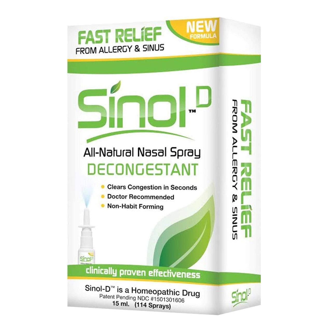 Sinol D All Natural Nasal Spray Decongestant, 15 ml