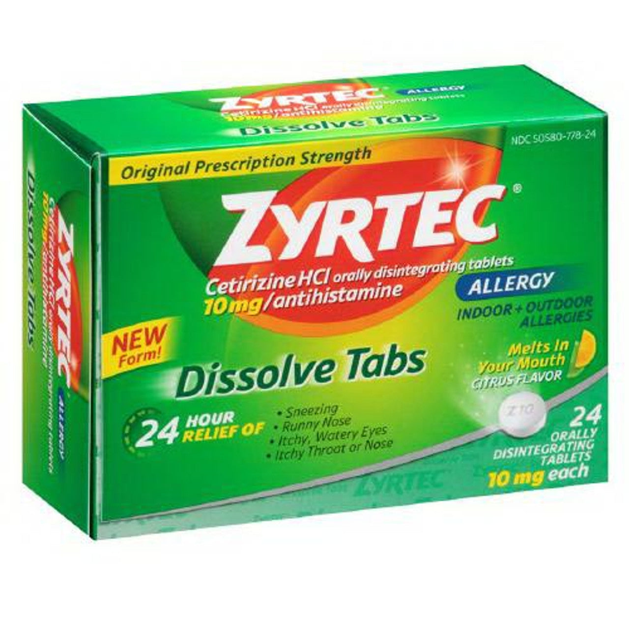 Zyrtec Allergy 10Mg Dissolve Tablets, Citrus 24 Ea