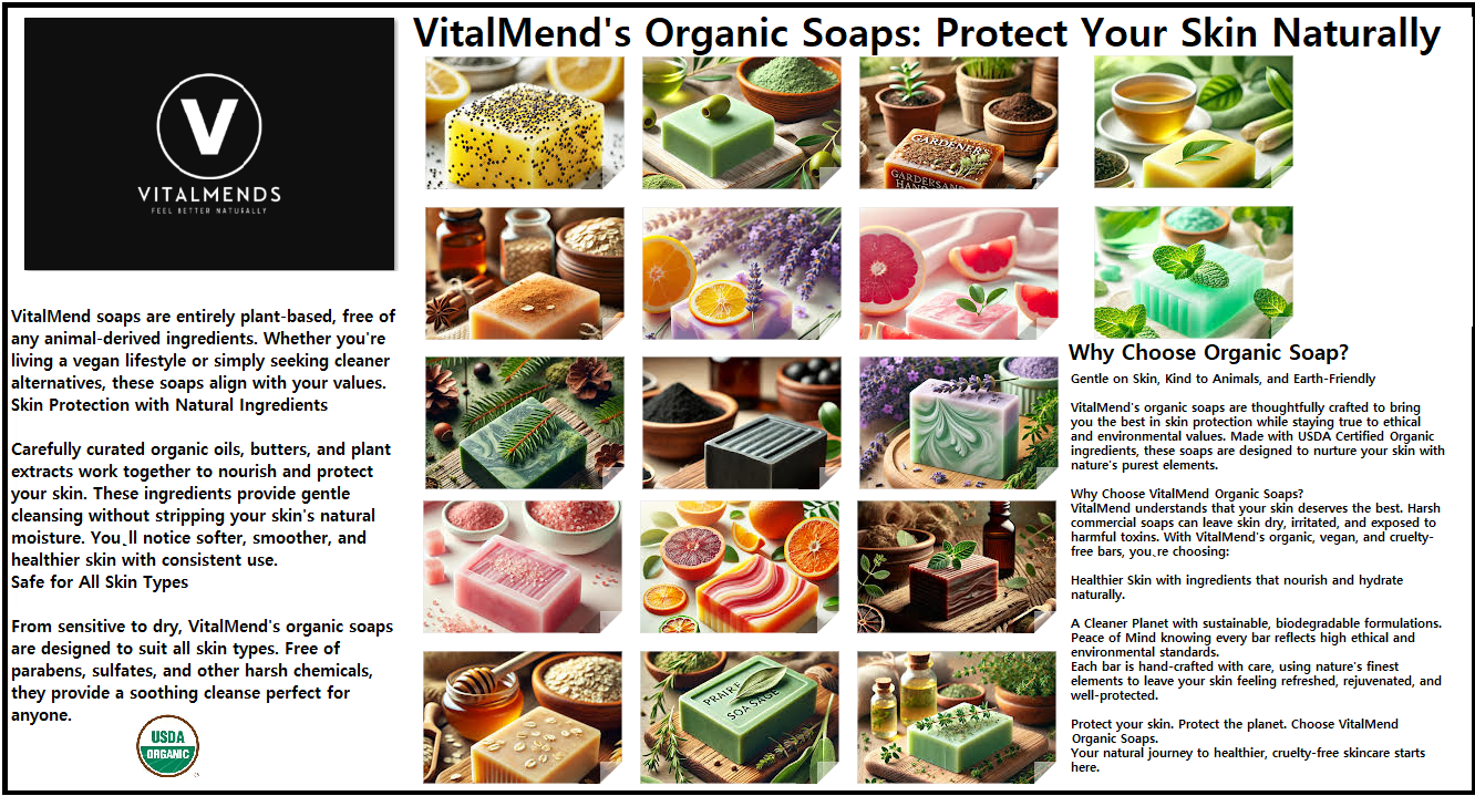 vitalmends collection of organic soaps