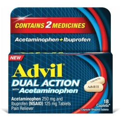 Advil Dual Action with Acetaminophen Pain and Headache Reliever Ibuprofen Coated Caplets 18 Count