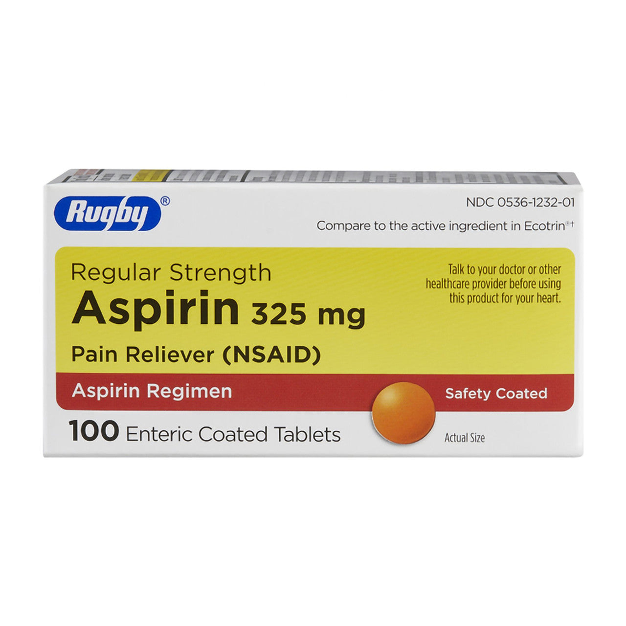 Rugby Aspirin 81 Mg Pain Reliever Chewable Tablets with Orange Flavor, 36 Ea