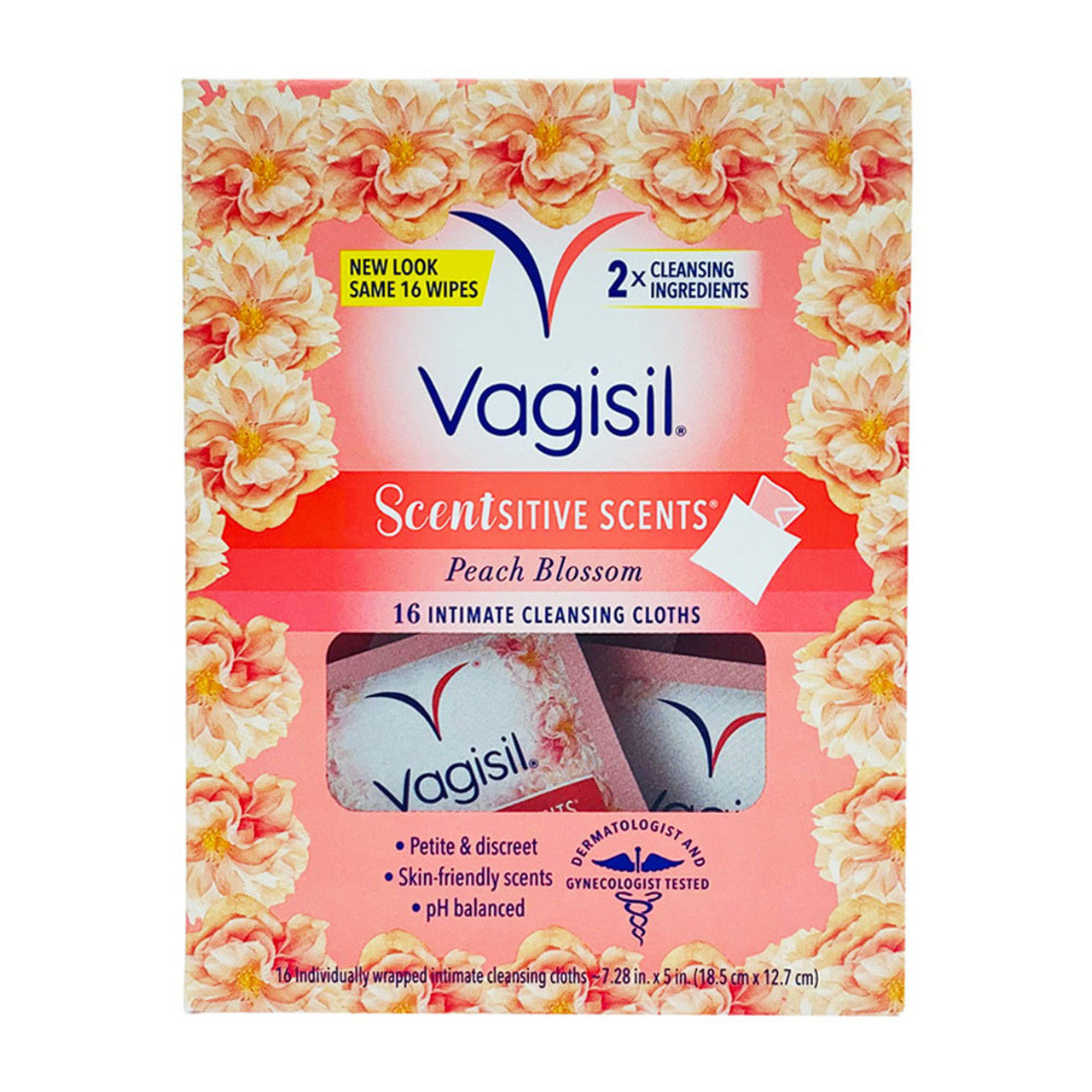 Vagisil Scentsitive Scents On-The-Go Feminine Cleansing Wipes, Peach Blossom, 16 Ea