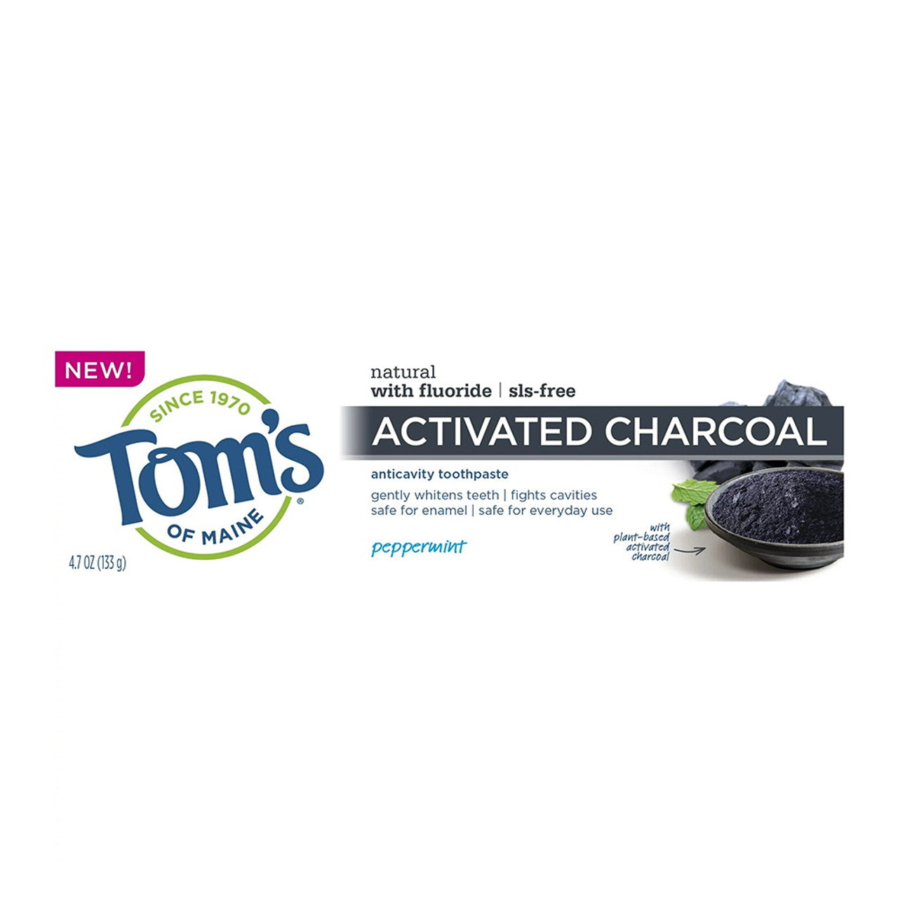 Toms Of Maine Natural Activated Charcoal AnticaVitamins y Toothpaste, Peppermint, 4.7 Oz