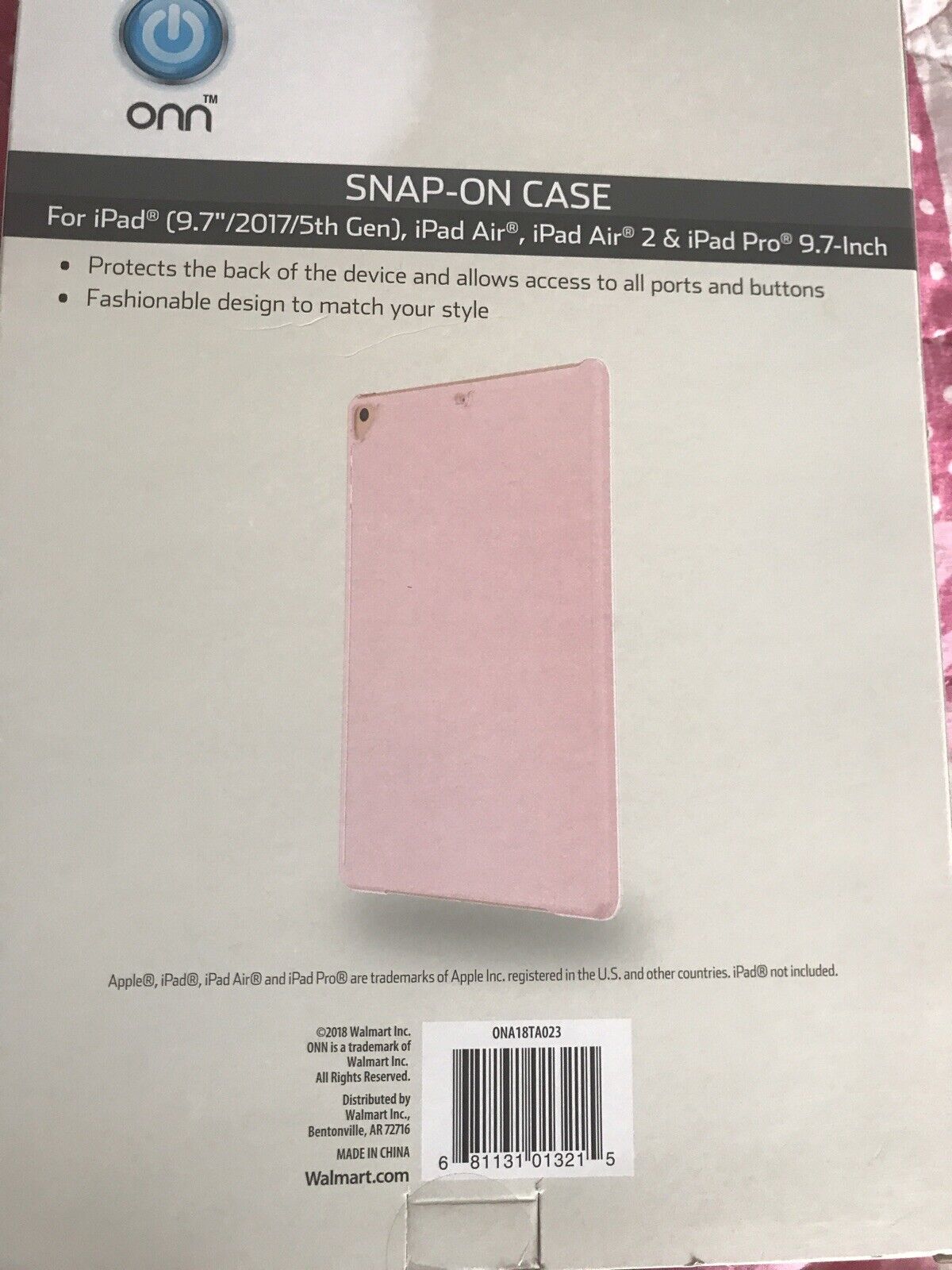 ONN Snap-on Case For iPad 9.7�(/2017/18)/5/6th GEN, iPad Air, iPad Air 2 & iPad