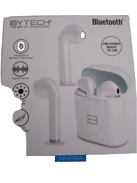 Bytech Earbuds Wireless Bluetooth White Charging Case