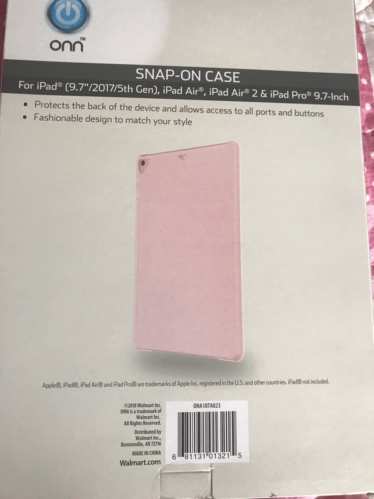 ONN Snap-on Case For iPad 9.7Ã¯Â¿Â½(/1217/18)/5/6th GEN, iPad Air, iPad Air 2 & iPad