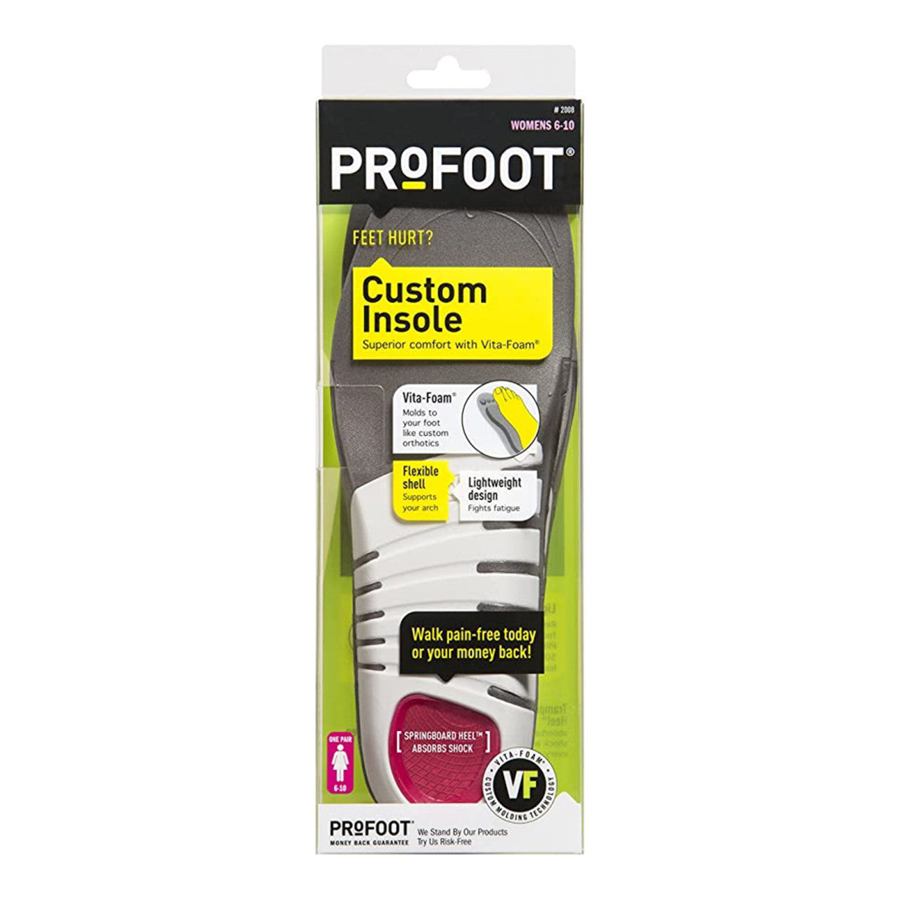 Profoot Custom Insole With Vitamins a-Foam For Womens, Size 6 -10, 1 Pair