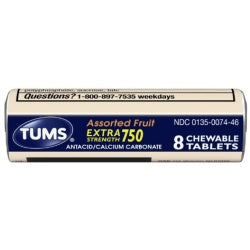 Tums Extra Tablet Fruit Single 8ct, Pack of 12