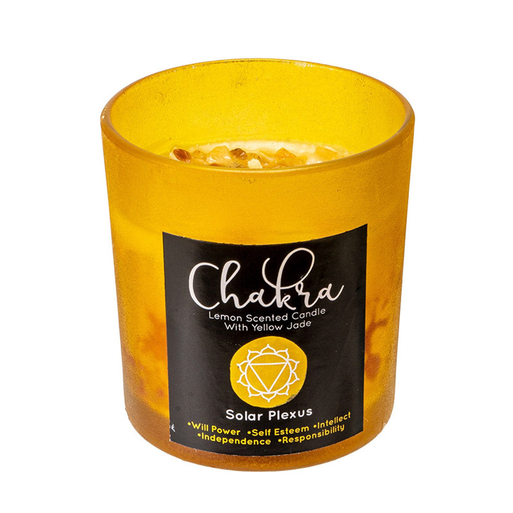 Solar Plexus Chakra Lemon Scented Candle with Yellow Jade