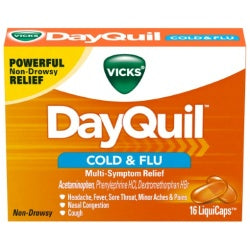 Vicks DayQuil Cold and Flu Multi-Symptom Relief, 16 liquicaps