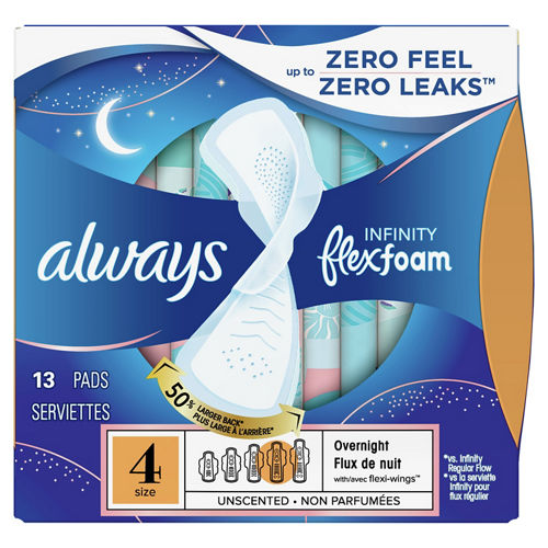 Always Infinity Size 1 Regular Unscented Pads with FlexFoam and Wings 36 ct.