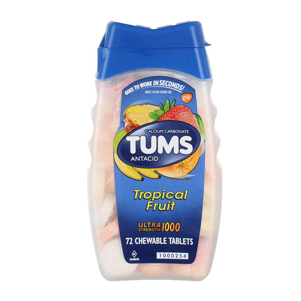 Tums Ultra 1000 Maximum Strength Tropical Fruit, 72 Ea