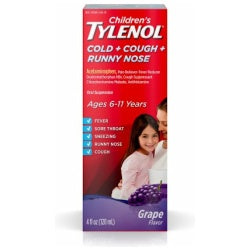 Childrens Tylenol Cold + Cough + Runny Nose & Fever Medicine with Acetaminophen, Grape, 4 fl. oz