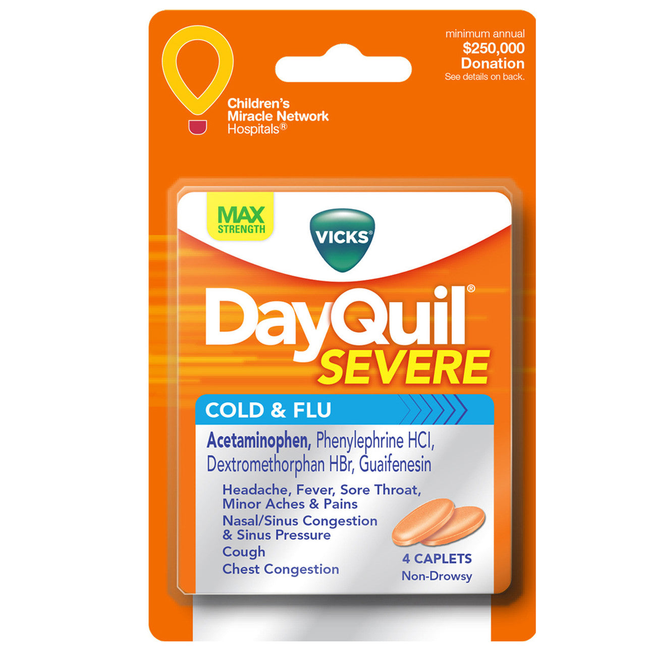 Vicks Dayquil MAX Strength Cold/Flu Relief Non Drowsy Caplets, 4 Ea