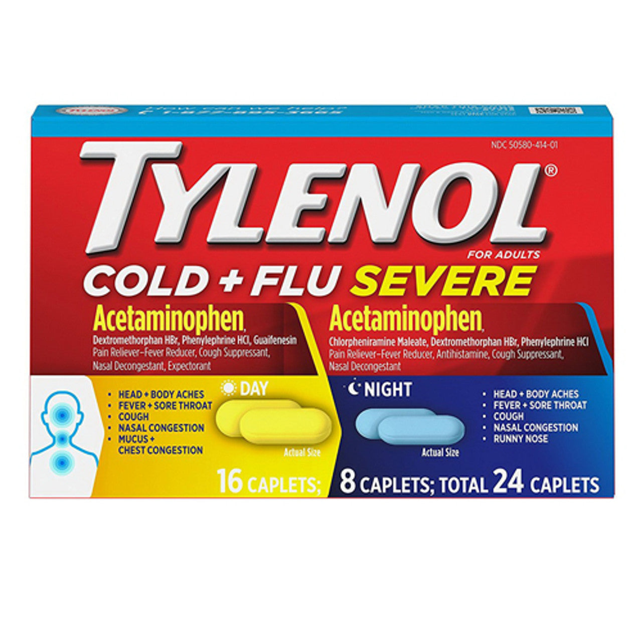 Tylenol Cold And Flu Severe Day And Night Caplets, 24 Ea