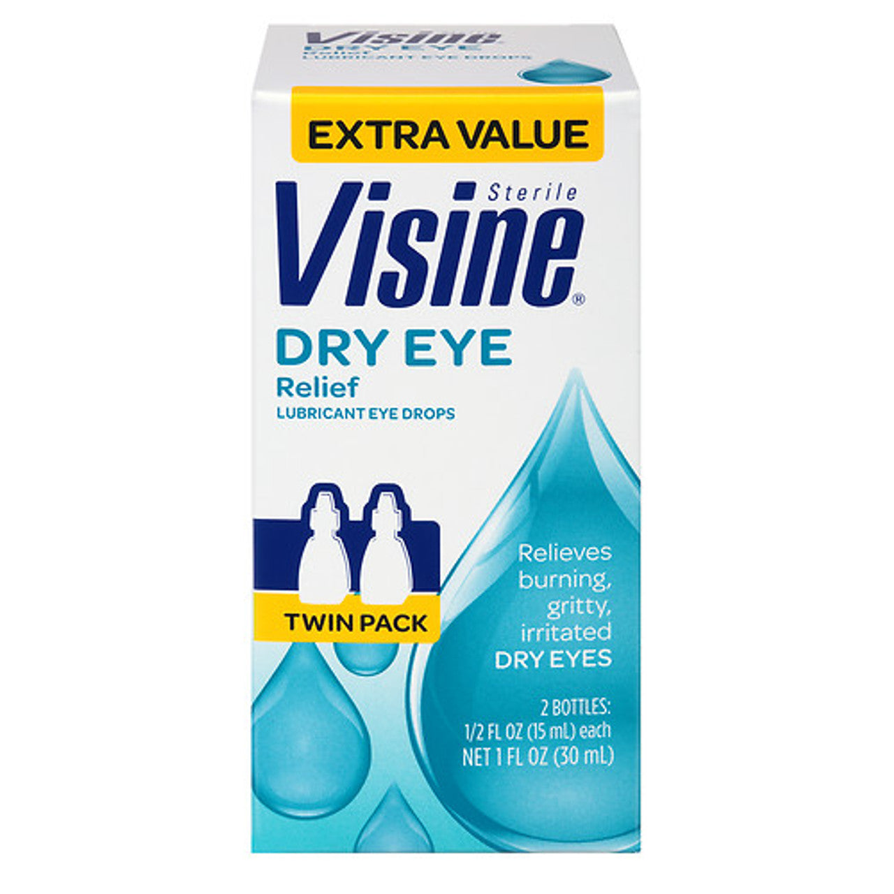 Visine Dry Eye Relief Lubricant Eye Drops, Twin Pack, 0.5 oz