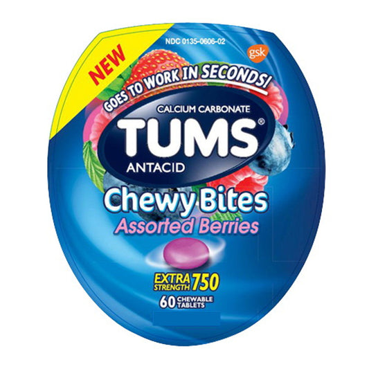 Tums Antacid Chewy Bites Assorted Berries Chewable Tablets, 60 Ea