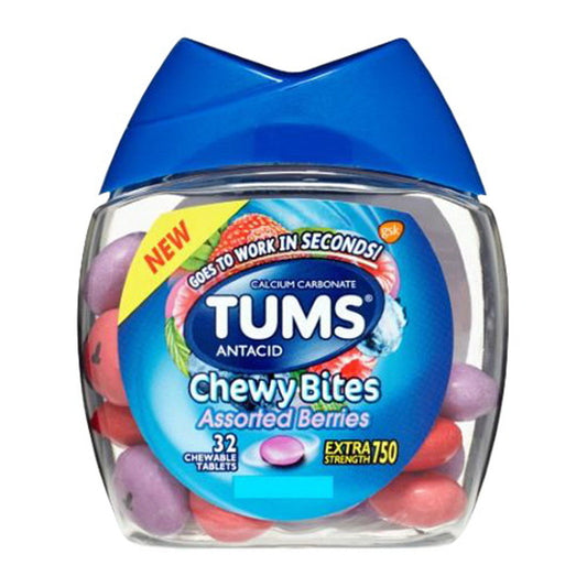 Tums Antacid Chewy Bites Assorted Berries Chewable Tablets, 32 Ea