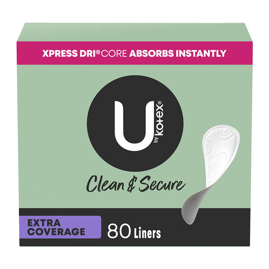 U by Kotex Clean and Secure Panty Liners, Light Absorbency Extra Coverage, 80 Ct