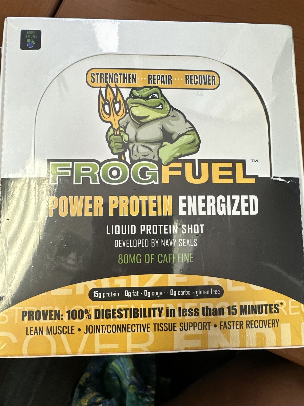 Frog Fuel Grass Fed Collagen 15mg Protein Shot 80mg Caffeine, 1 oz Packets 24-Pk