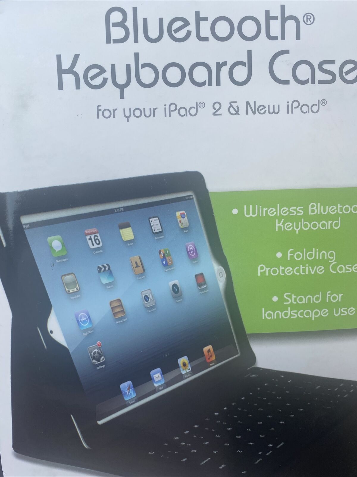 3 in 1 Bluetooth Keyboard In Notebook Style Case For Your iPad 2 & New iPad