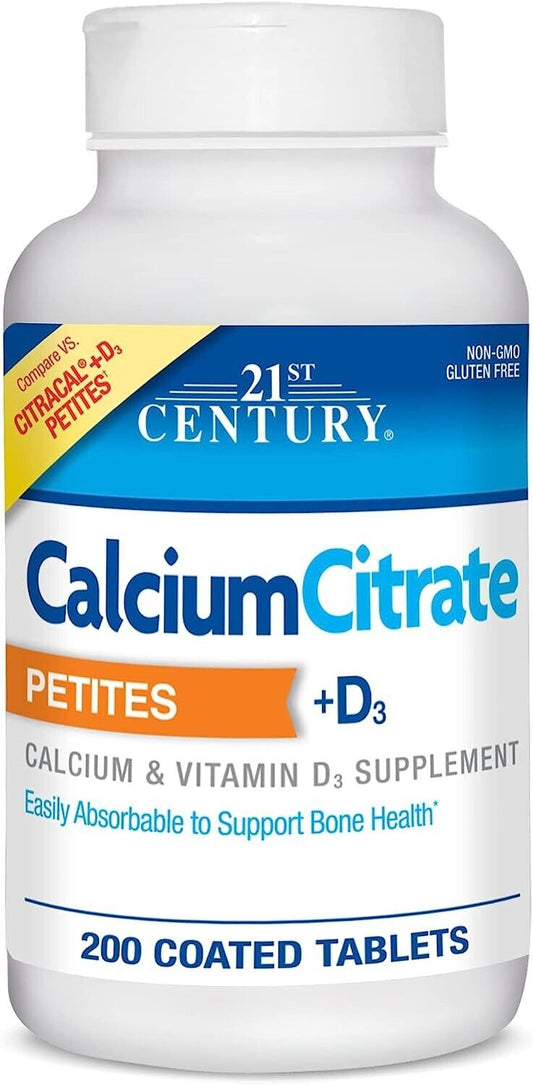 21st Century Calcium Citrate + D3 Petites Coated Tablets 200 Ct