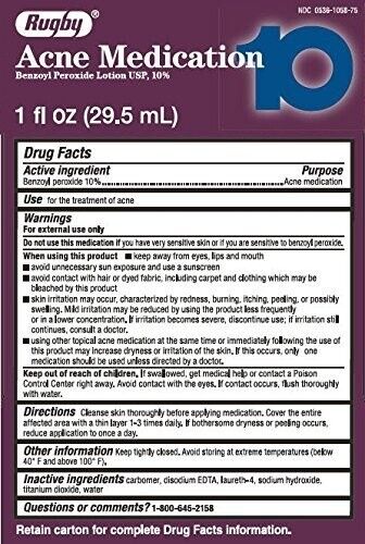 Rugby Acne Medication Benzoyl Peroxide  Cream  1.5 Oz