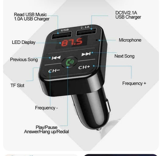FM Transmitter Bluetooth Car Mp3 Player Wireless Radio USB Charger  Color Gold