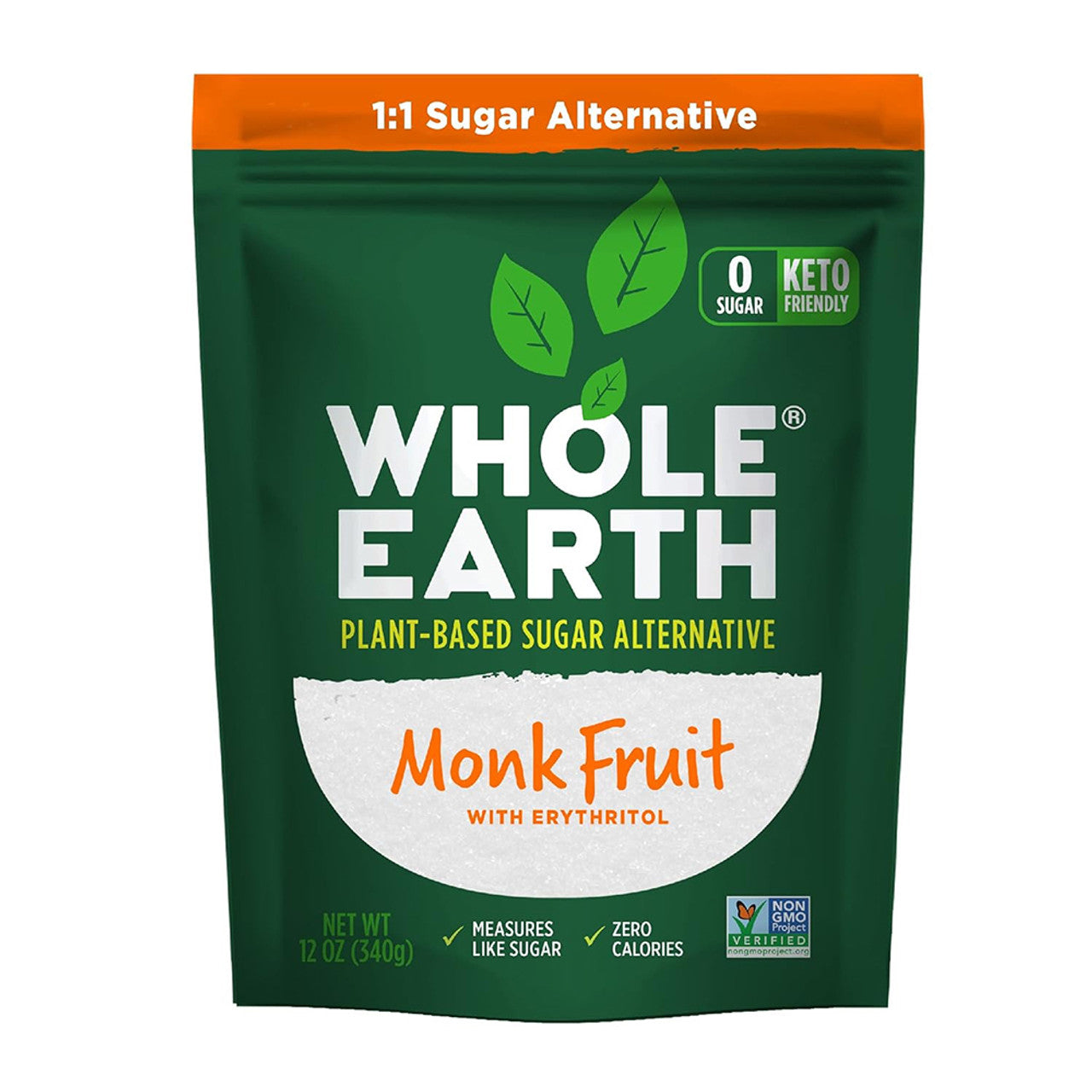 Whole Earth Monk Fruit with Erythritol Plant Based Sugar Alternative, 12 Oz