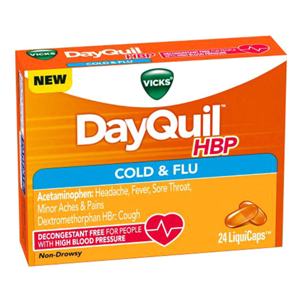 Vicks DayQuil HBP Cough Cold and Flu Relief Capsules, 24 Ea