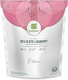 Grab Green Delicate Laundry Detergent Pods, 60 Count, Fragrance Free, Plant and Mineral Based, Gently Cleans, Eliminates Stains, Ideal for Fine Fabrics