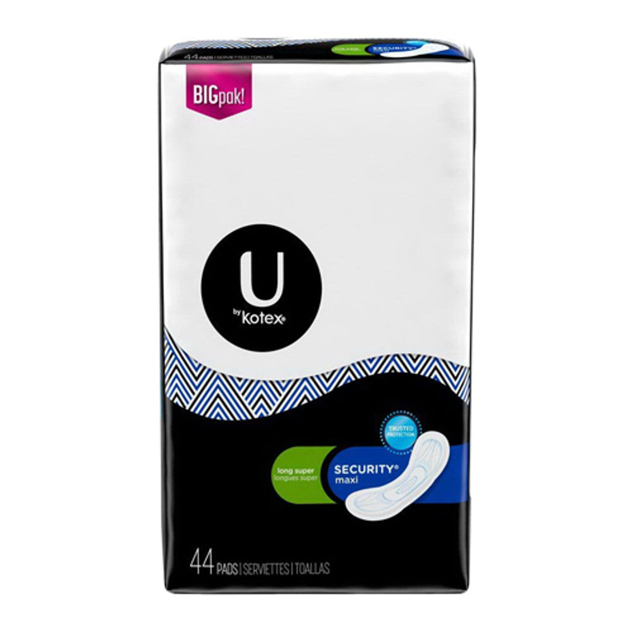 U By Kotex Security Maxi Pads Long Super Unscented 44 pads x 3 pack