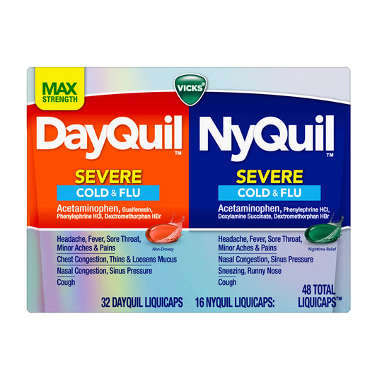 Vicks DayQuil and NyQuil Severe Cough, Cold & Flu Relief LiquiCaps, 48 Ea