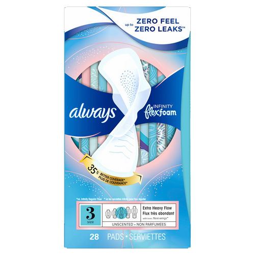 Always Infinity Size 5 Extra Heavy Overnight Pads with FlexFoam 22 ct.