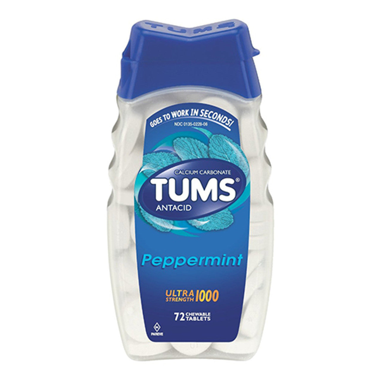 Tums Antacid Ultra Strength 1000, Peppermint Chewable Tablets, 72 ea