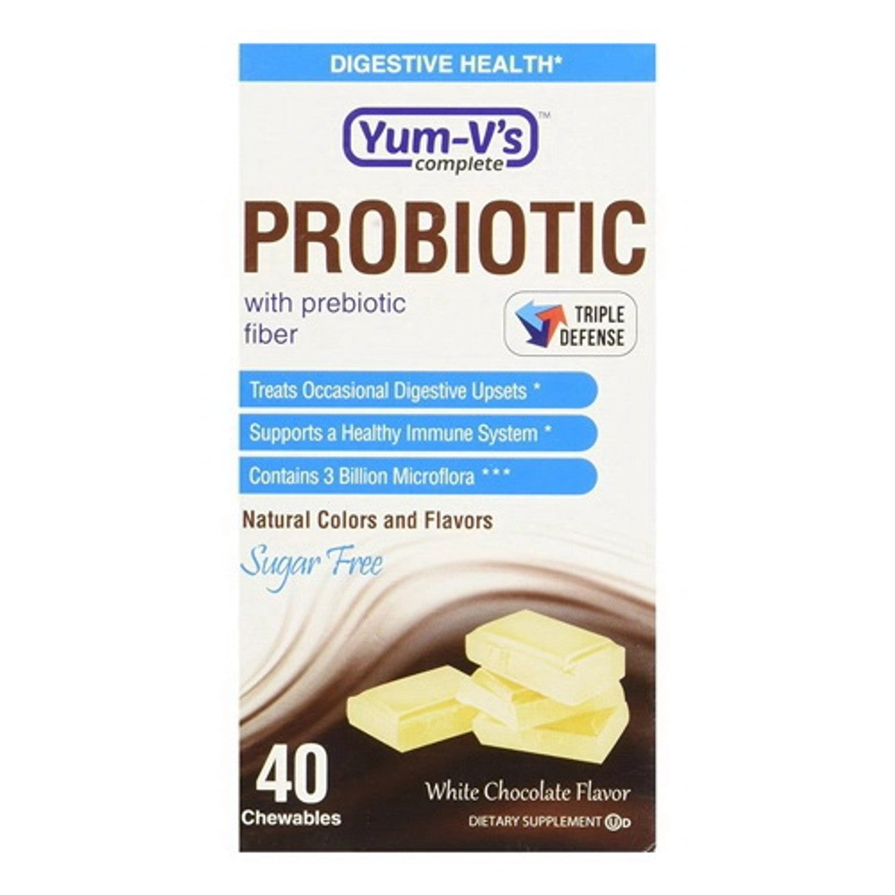 Yum-V's Complete Probiotic with Prebiotic Fiber Sugar Free White Chocolate, 40 Ea