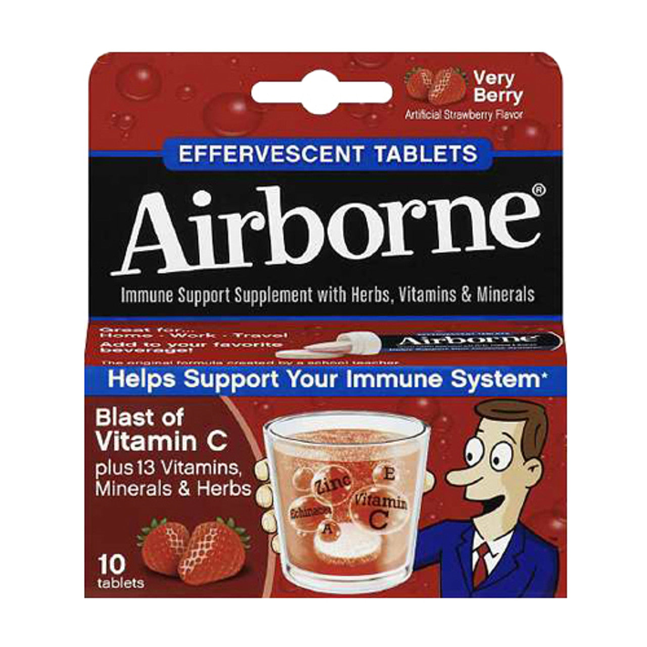 Airborne Immune Support Supplement With Herbs, Vitamins amins And Minerals, Very Berry - 10 Ea