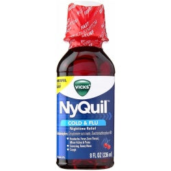 Vicks Nyquil Cold & Flu Nighttime Relief Liquid, Cherry Flavor 8 oz