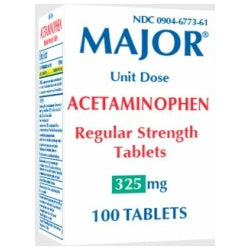 Major Unit Dose Acetaminophen Regular Strength 325mg 100 Tablets Pack of 2