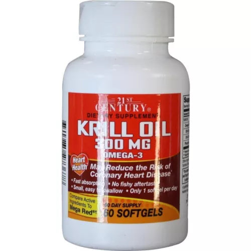 21st Century Krill Oil 300 mg 60 Softgels No Artificial Flavors,