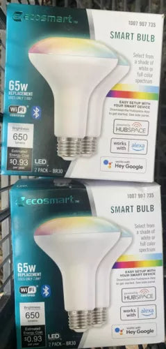Lot of 2 (4 BULBS) EcoSmart 65w BR30 Smart Bulb LED Wifi/Bluetooth Alexa Google
